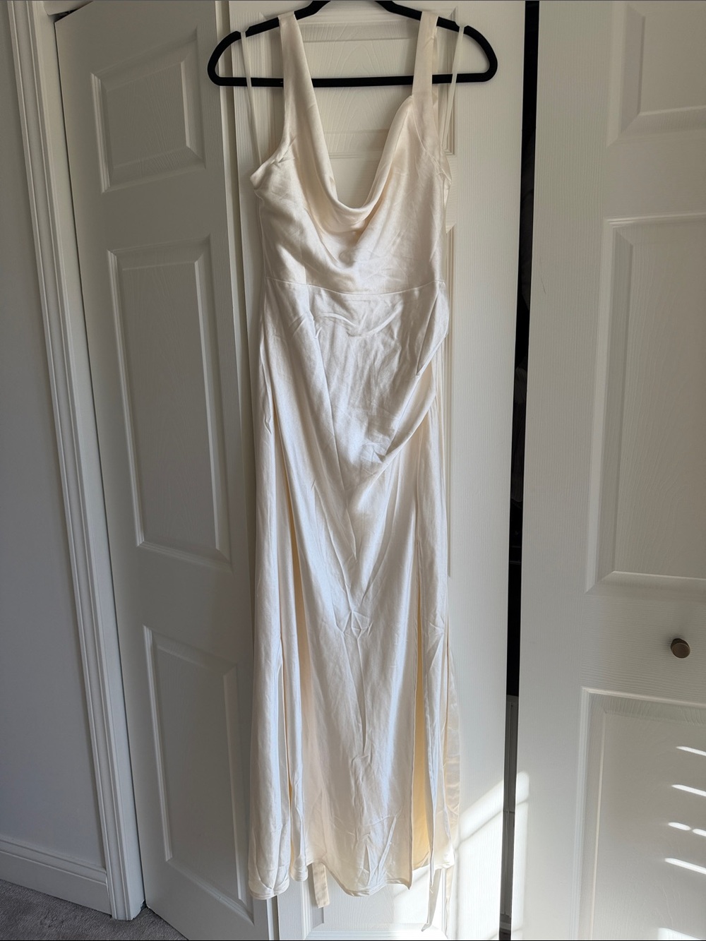 Midnight Sun Asymmetrical Strap Maxi Dress Oyster NWT